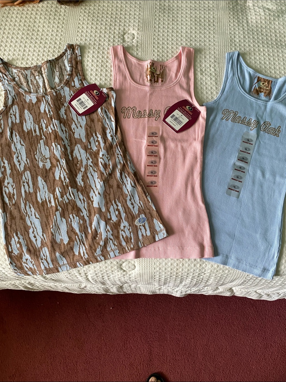Mossy Oak Ladies Tank Tops - Pink, Light Blue, Brown Camo